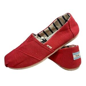 Toms Ballet Flat Canvas Shoes Women's 8.5 Red Classic Wrapped Logo